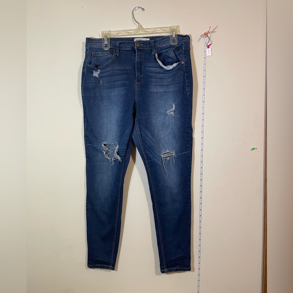 Mudd Flx Stretch Blue Jeans Women's SZ 15 High-Rise Leggings distressed‎ denim. - Picture 1 of 10